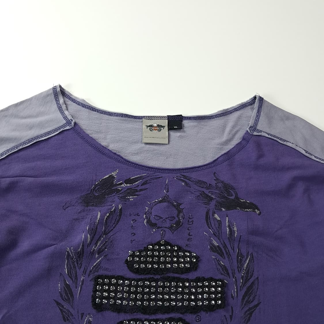 CK200 XL 할리데이비슨 스컬라인스톤 퍼플 와이드넥 티셔츠 상품이미지2