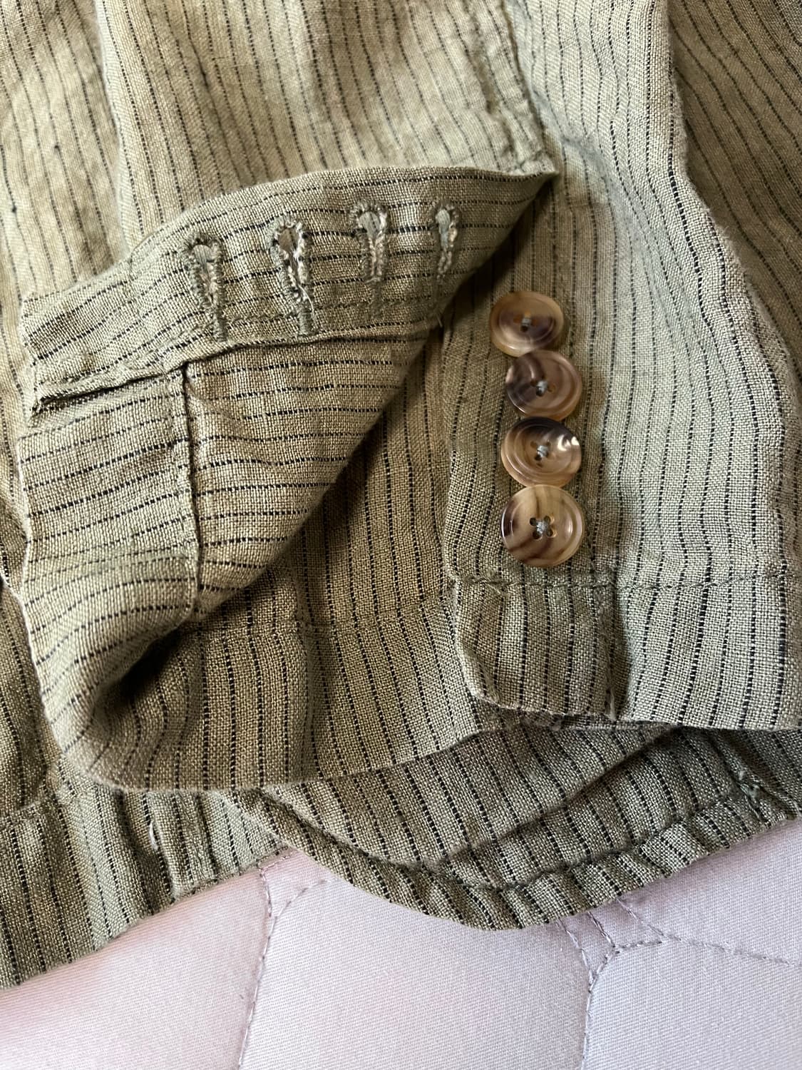 이스트로그 린넨 자켓 블레이저 올리브 스트라이프 L 상품이미지3