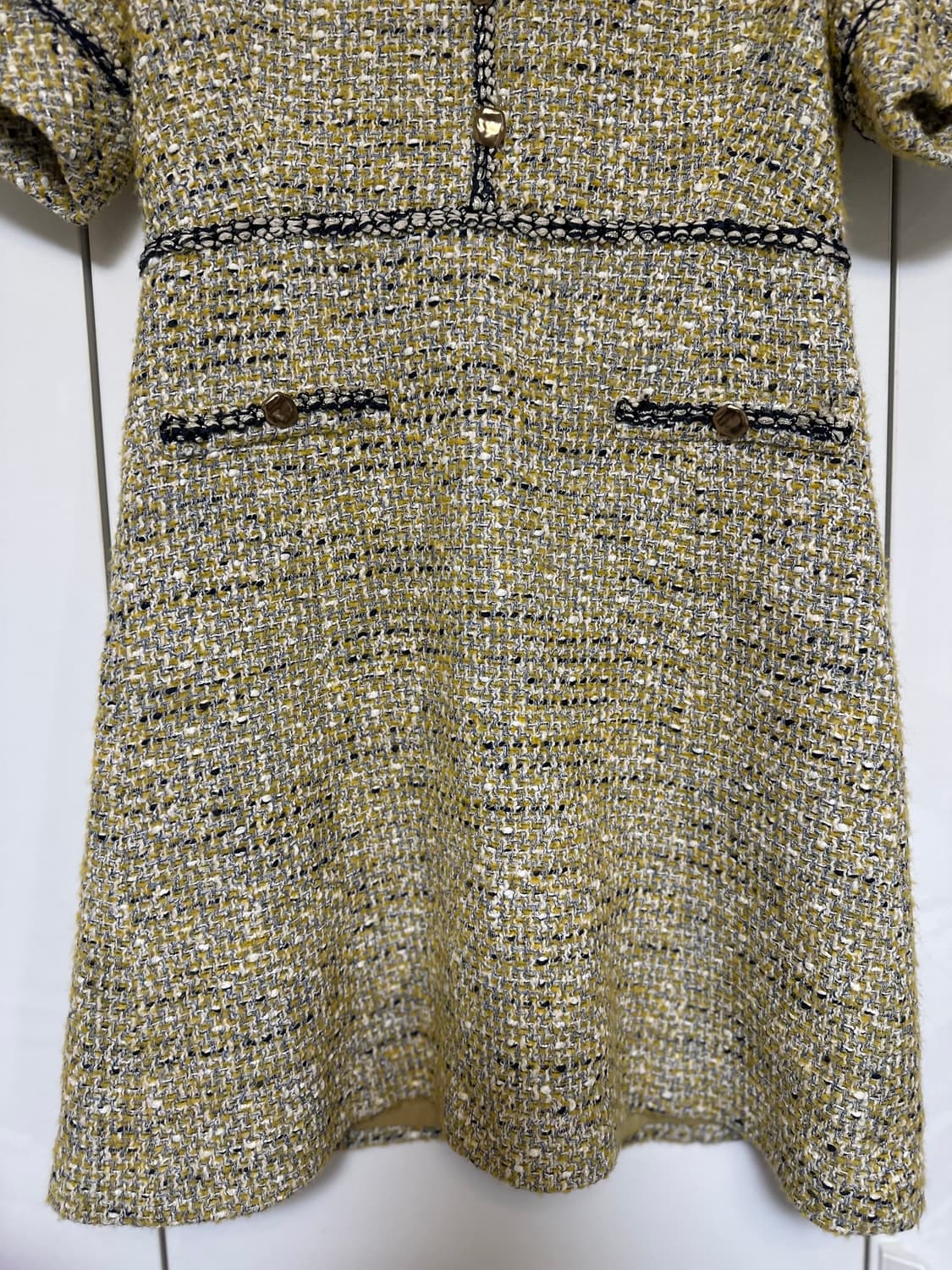 시슬리 트위드 반팔 원피스 옐로우 상품이미지3