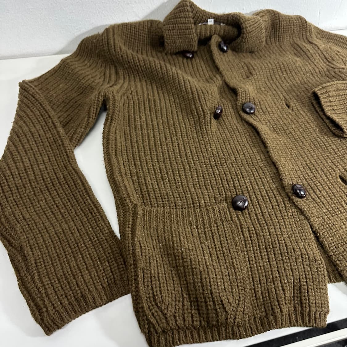 M 커스텀멜로우 브라운 오픈카라 더블 헤비울 가디건 상품이미지4