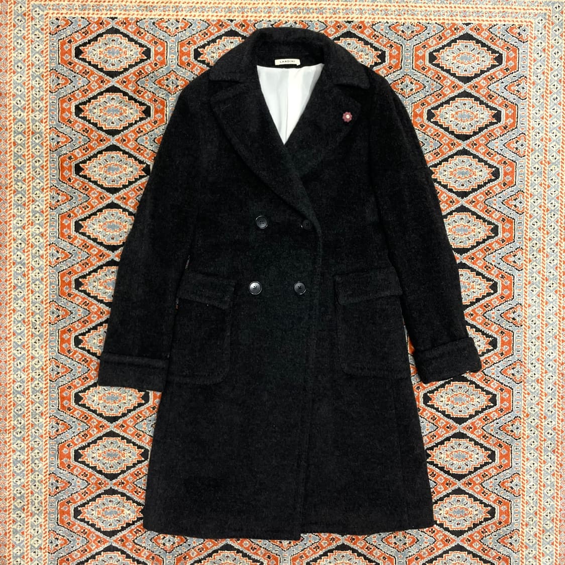 이태리 라르디니 차콜 더블 알파카 혼방 울 롱코트 여성S 상품이미지1