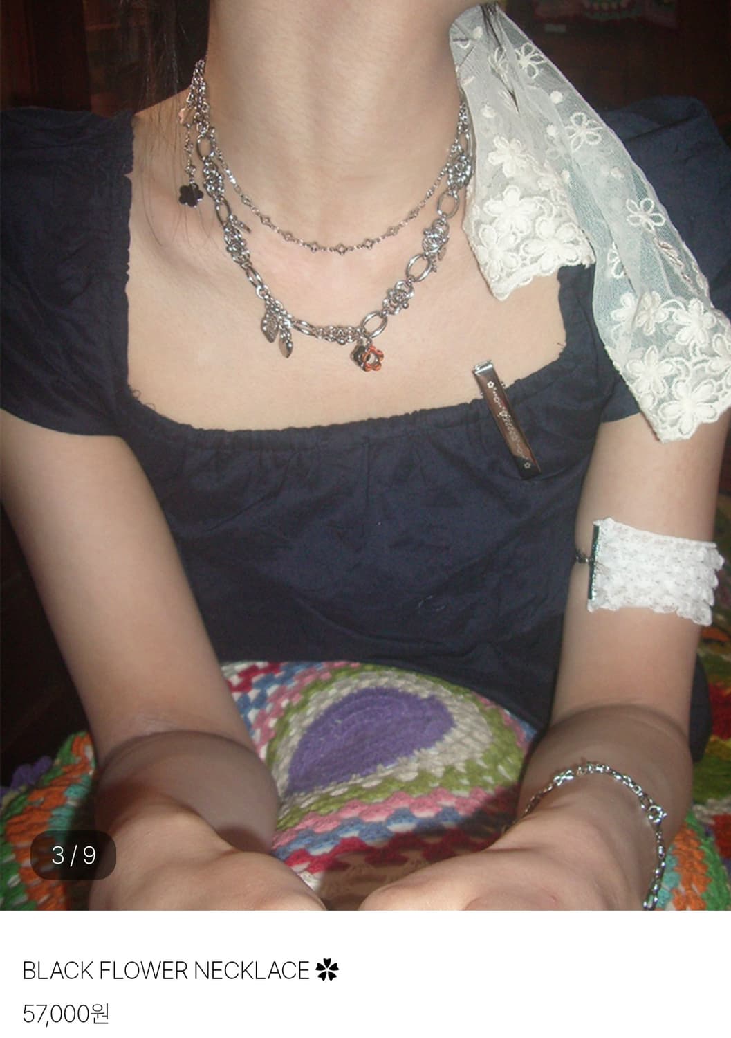 다인리 black flower necklace 블랙 플라워 목걸이 상품이미지1