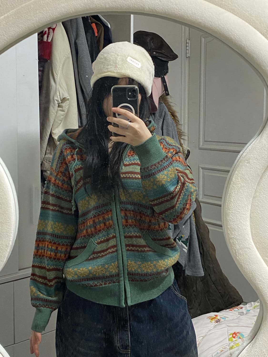 빈티지 눈꽃패턴 니트 후드집업 상품이미지2