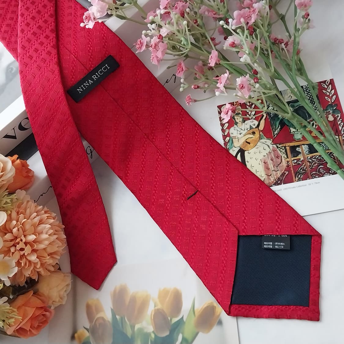 니나리치 실크 레드 텍스처드 넥타이 9cm A+등급 K1581
 상품이미지6