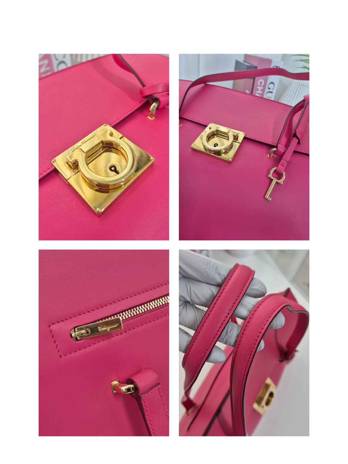 페라가모 간치니 핑크 금장 숄더백 상품이미지6