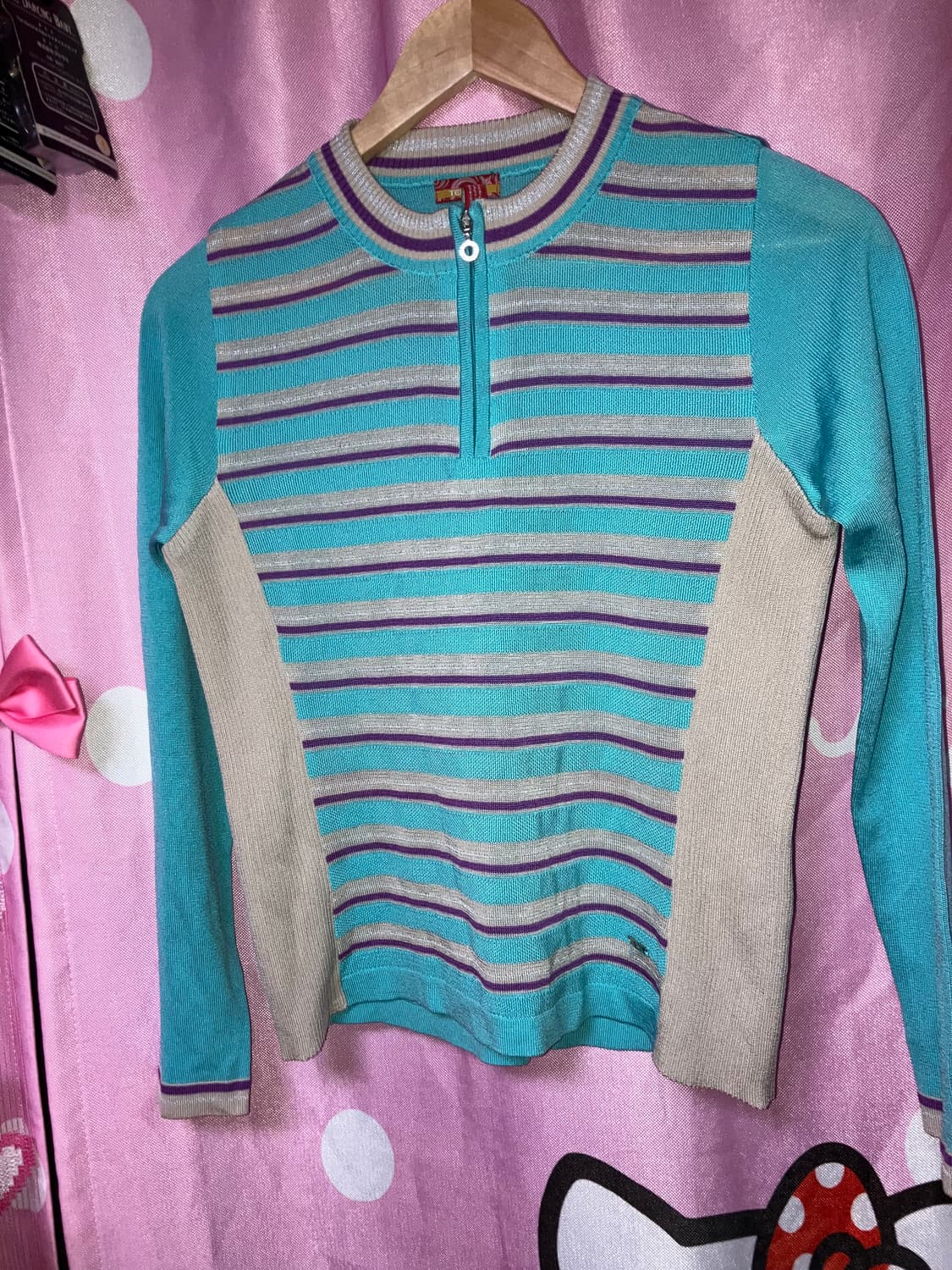 jpn 민트 스트라이프 반집업 니트 상품이미지1