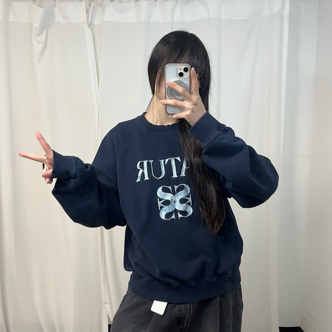 SATUR navy classic logo sweatshirt  상품이미지2