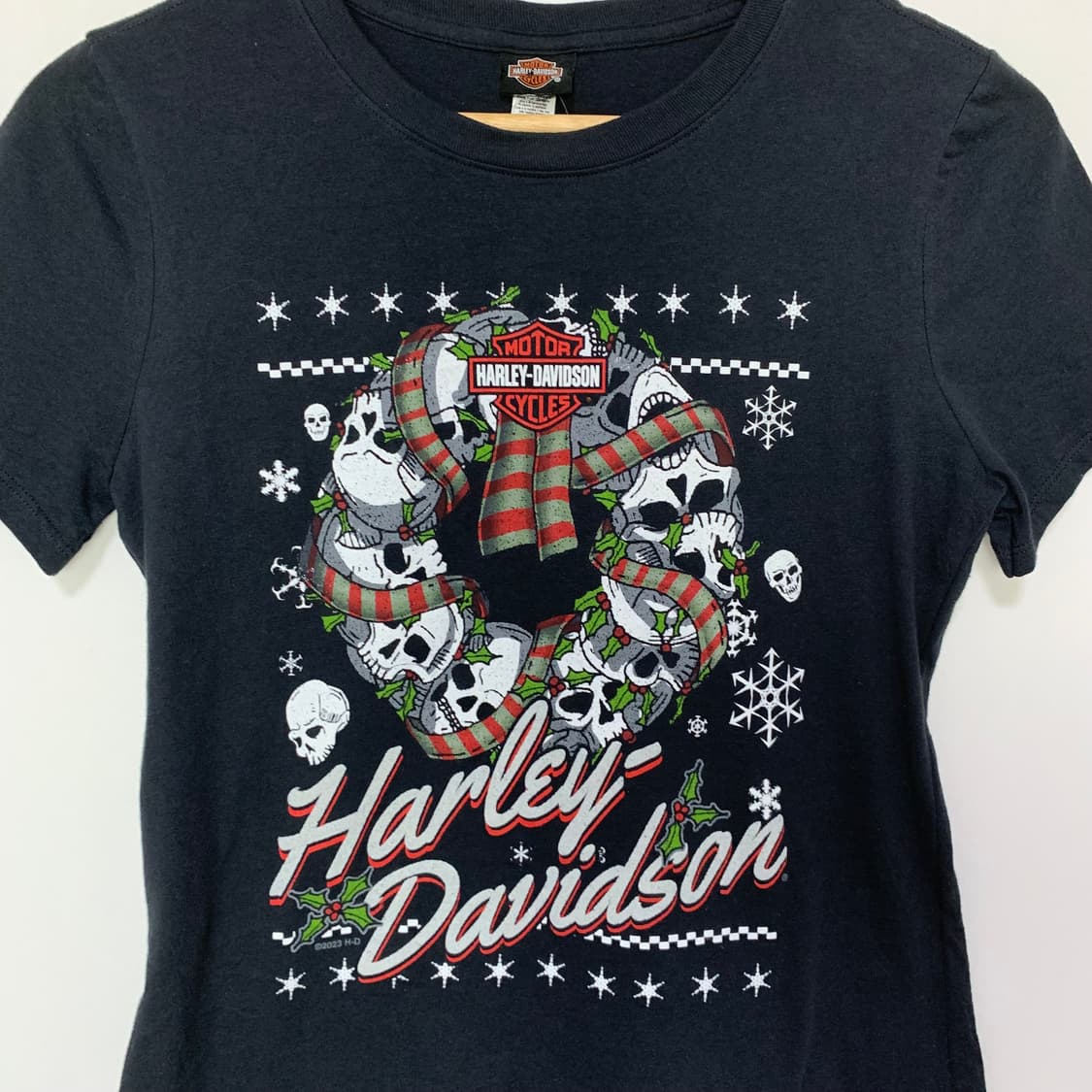할리데이비슨 크리스마스 에디션 스컬 해골 프린팅 반팔 슬림핏 티셔츠 S 상품이미지5
