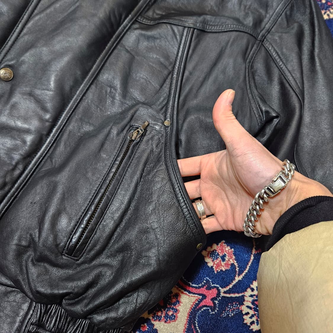 Vintage 램스킨 더블 카라넥 가죽 라이더자켓 M size 상품이미지6