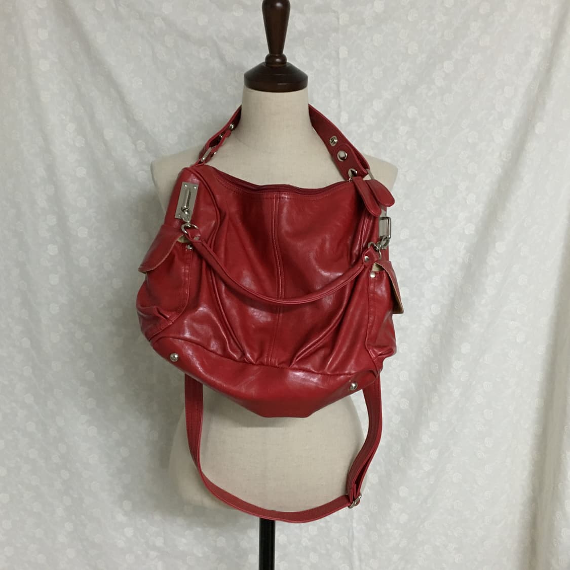 Y2K 레드 레더 멀티 포켓 숄더백 / 쓰리웨이빈티지백 상품이미지2