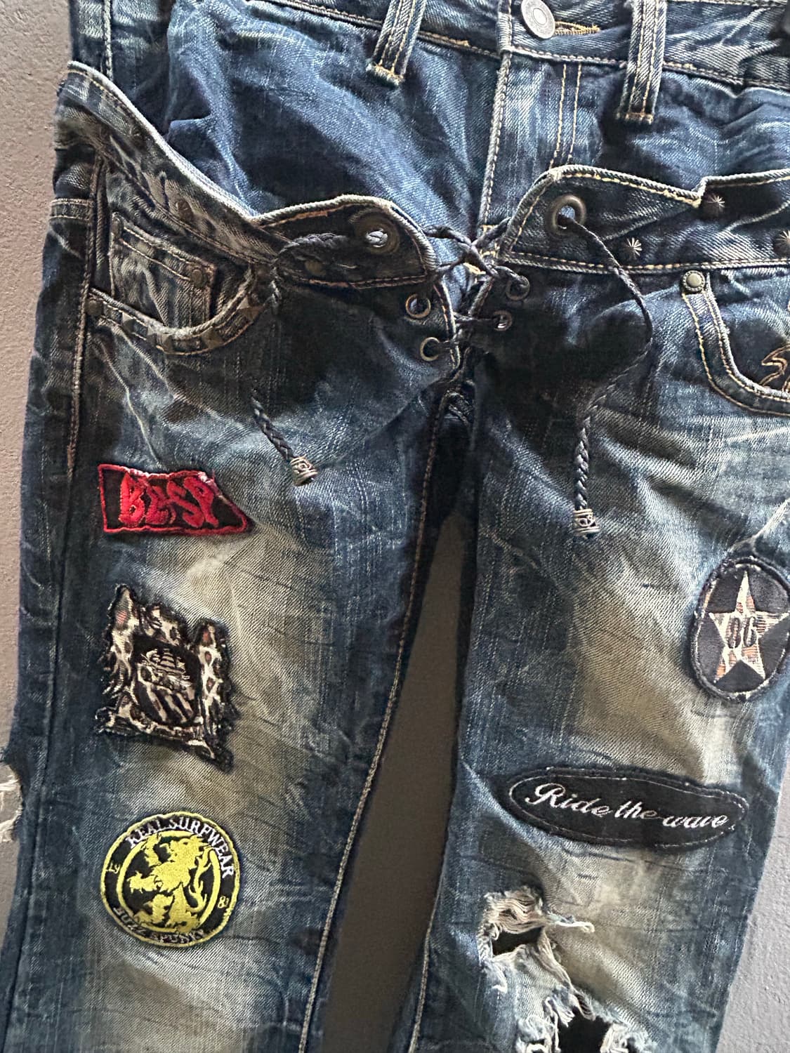 *rare* 2000s VTG 레이스업 패치 부츠컷 데님팬츠 상품이미지2