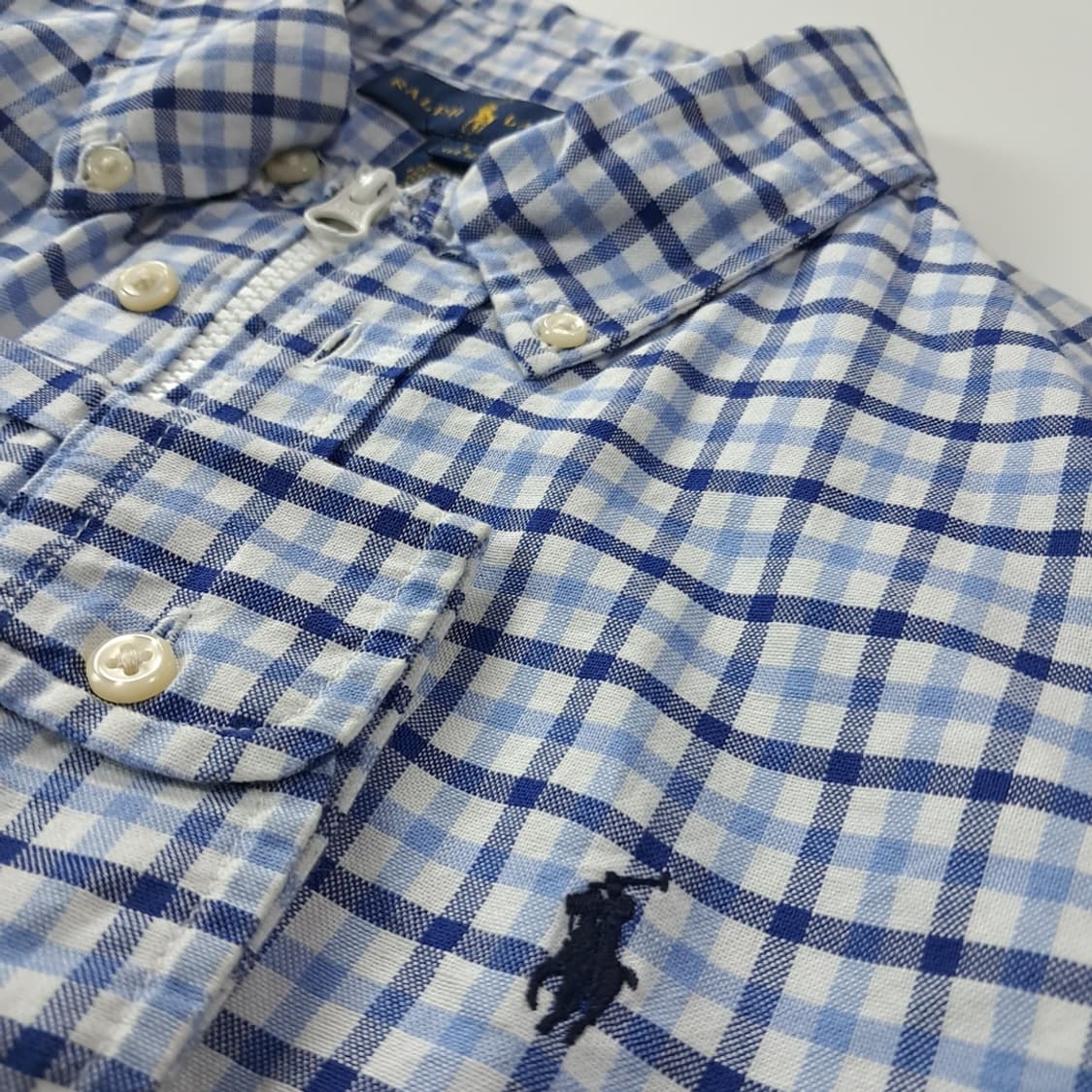 CK335 FREE 폴로 네이비 블루 깅엄체크 크롭 셔츠 자켓 상품이미지4