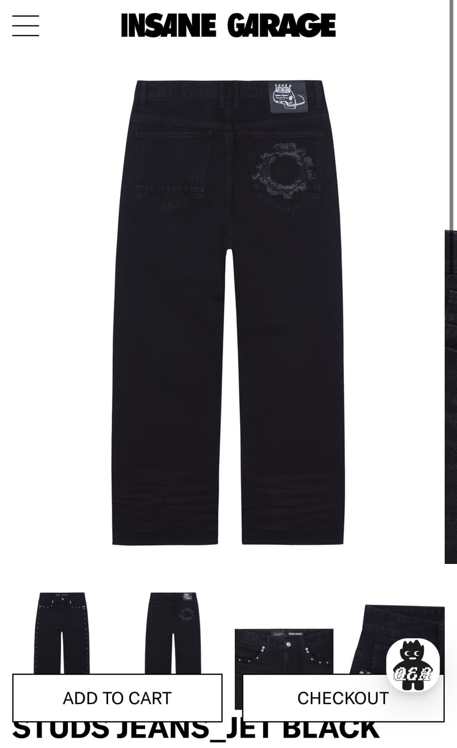 인세인 개러지 스터드 블랙 데님 팬츠 30 (스모크라이즈) 상품이미지2