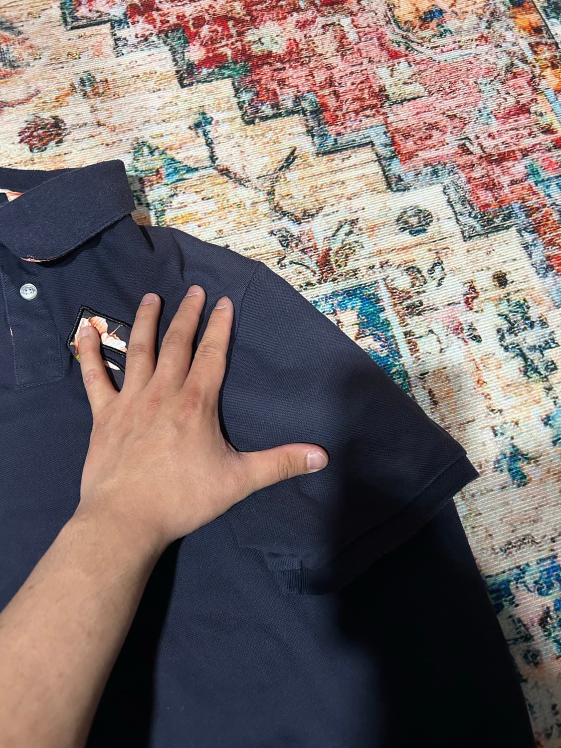 [M] 빔즈 하트 플라워 패턴 카라 반팔 상품이미지6