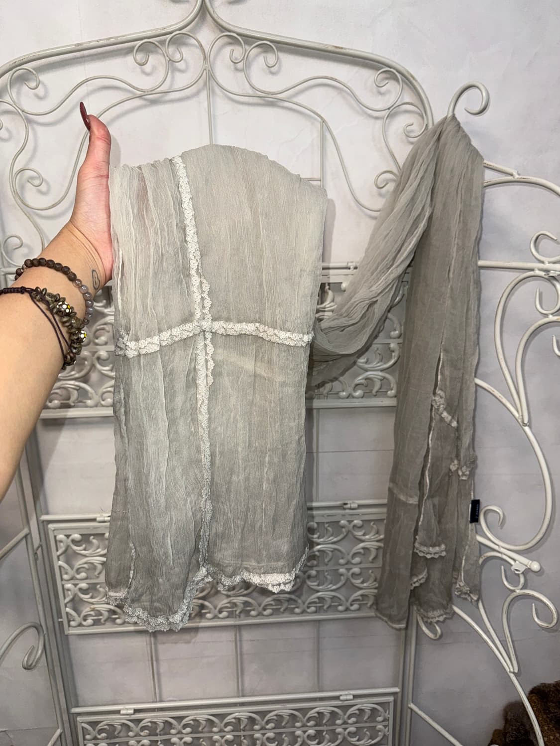 Tandy gray lace detail silk scarf 상품이미지2