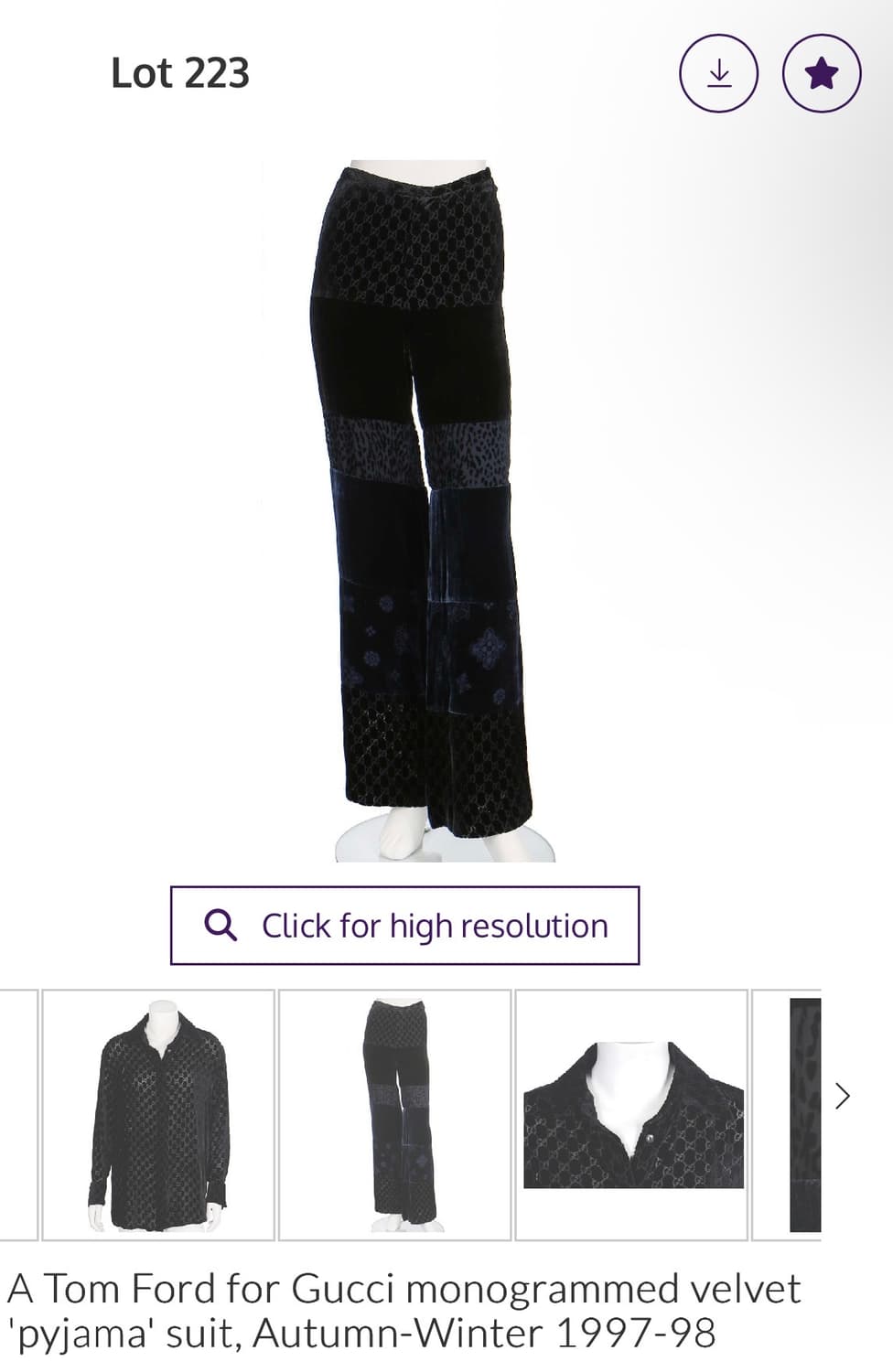 38/ 구찌 1997FW 톰포드 런웨이 벨벳 패치워크 팬츠 상품이미지2