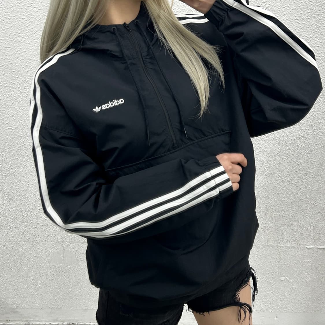 아디다스 화이트라인 블랙 후드 아노락 L 상품이미지2