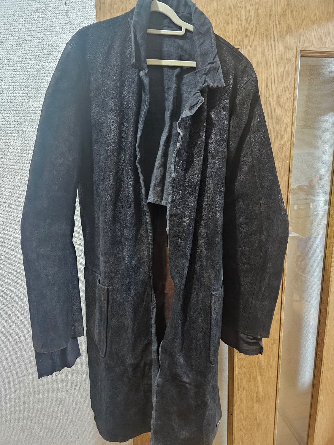 초기 Maurizio Altieri 디스트로이드 홀스 레더 코트 상품이미지5