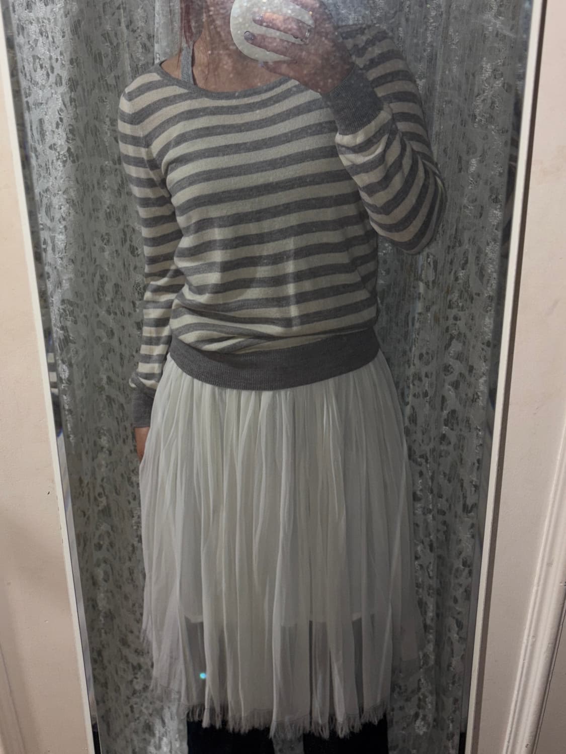 Back ribbon gray stripe knite 상품이미지5