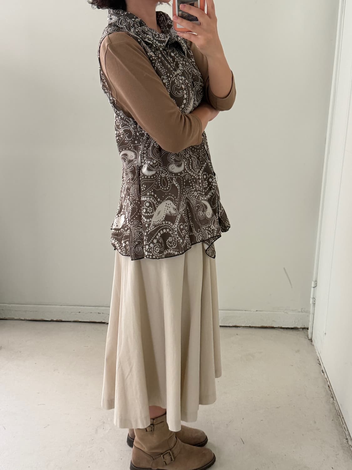 일본빈티지 브라운 페이즐리 민소매 셔츠 상품이미지4