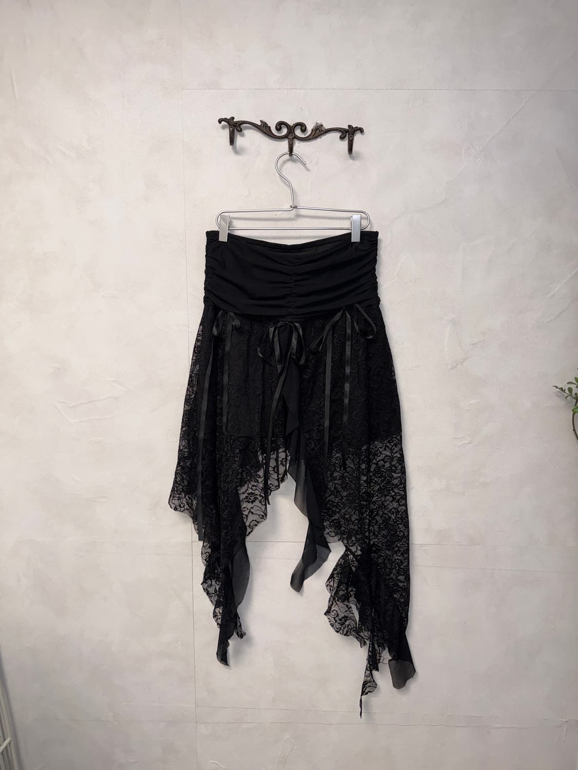 Black floral lace shirring ribbon skirt 상품이미지2