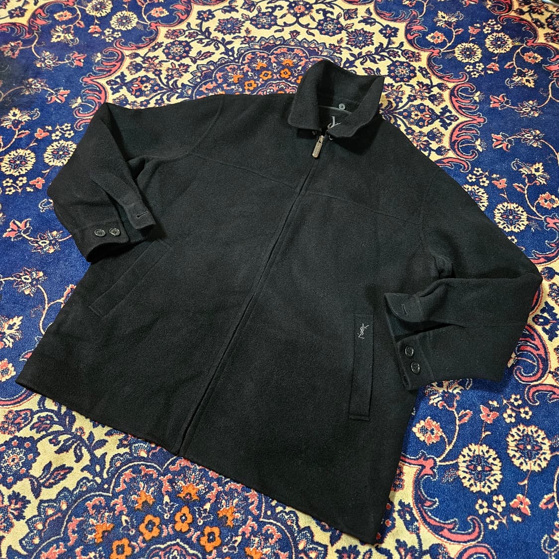 빈티지-입생로랑(YSL) 라이센스 클래식 울 집업 블루종 숏 자켓 상품이미지3