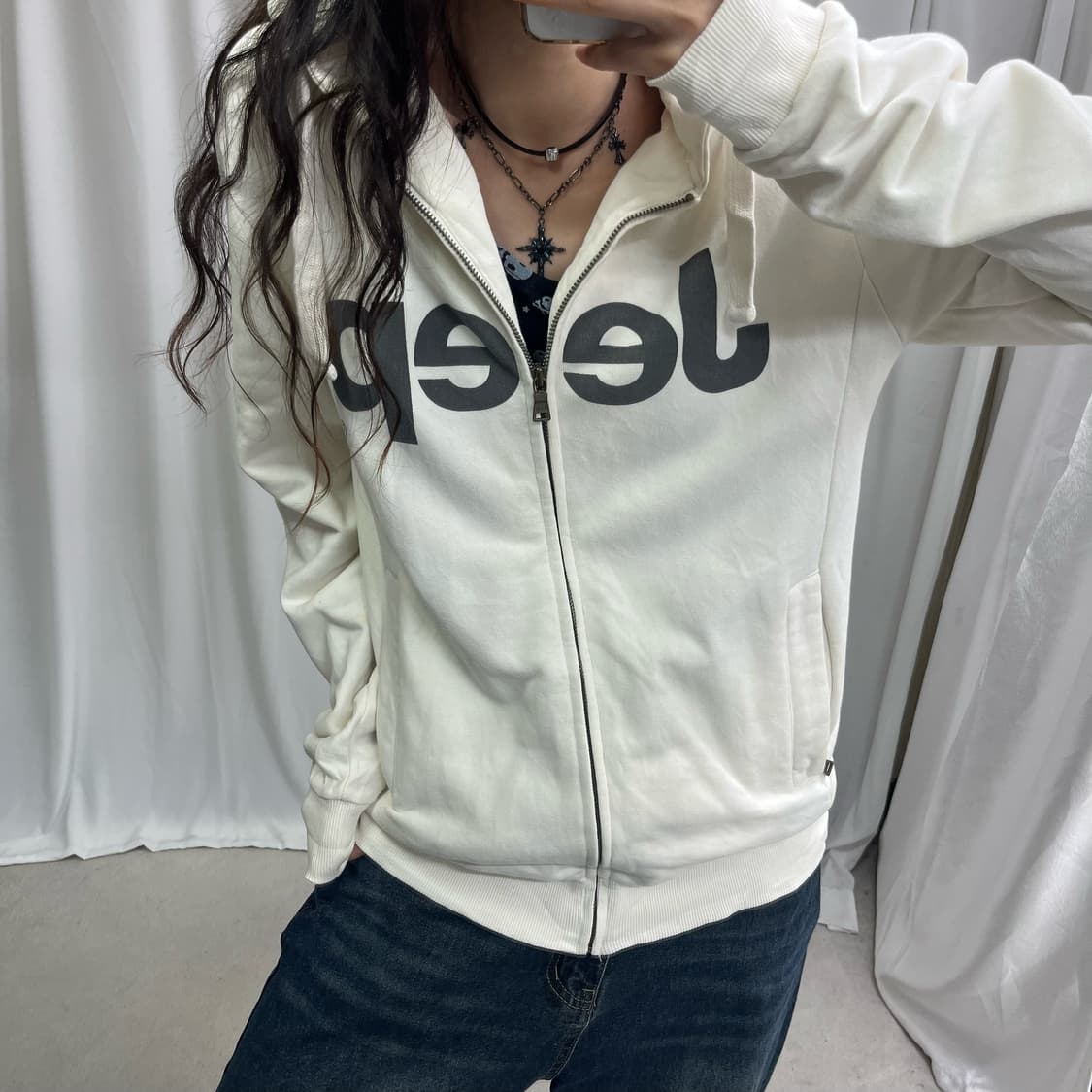Jeep cream white hood zip-up 상품이미지3