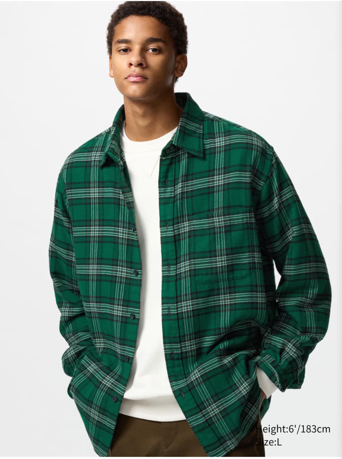 유니클로 플란넬 체크 셔츠 그린 3XL 상품이미지1