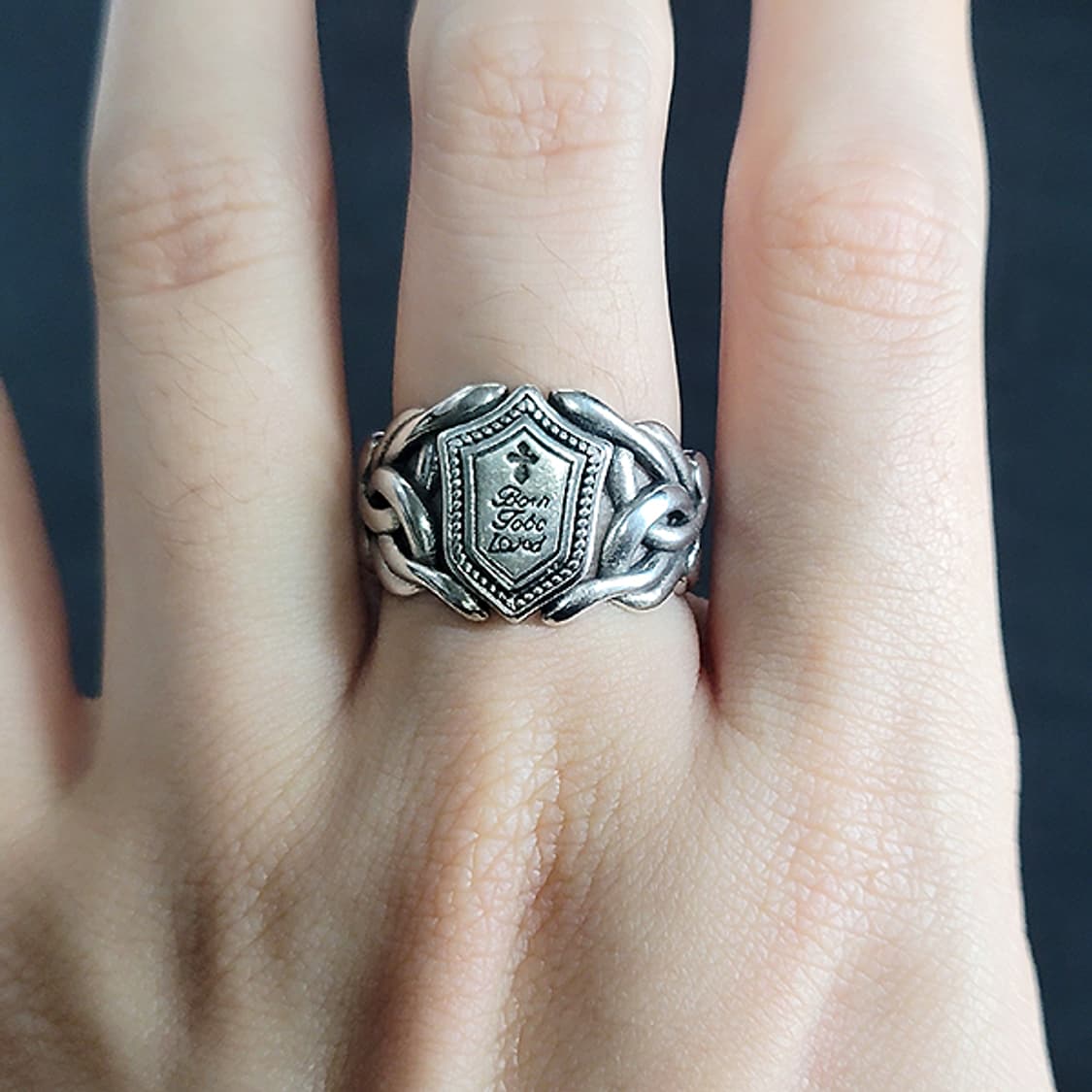 Fide 실버 남자 엔틱 빈티지 선물 보호 운명 방패 반지 상품이미지7