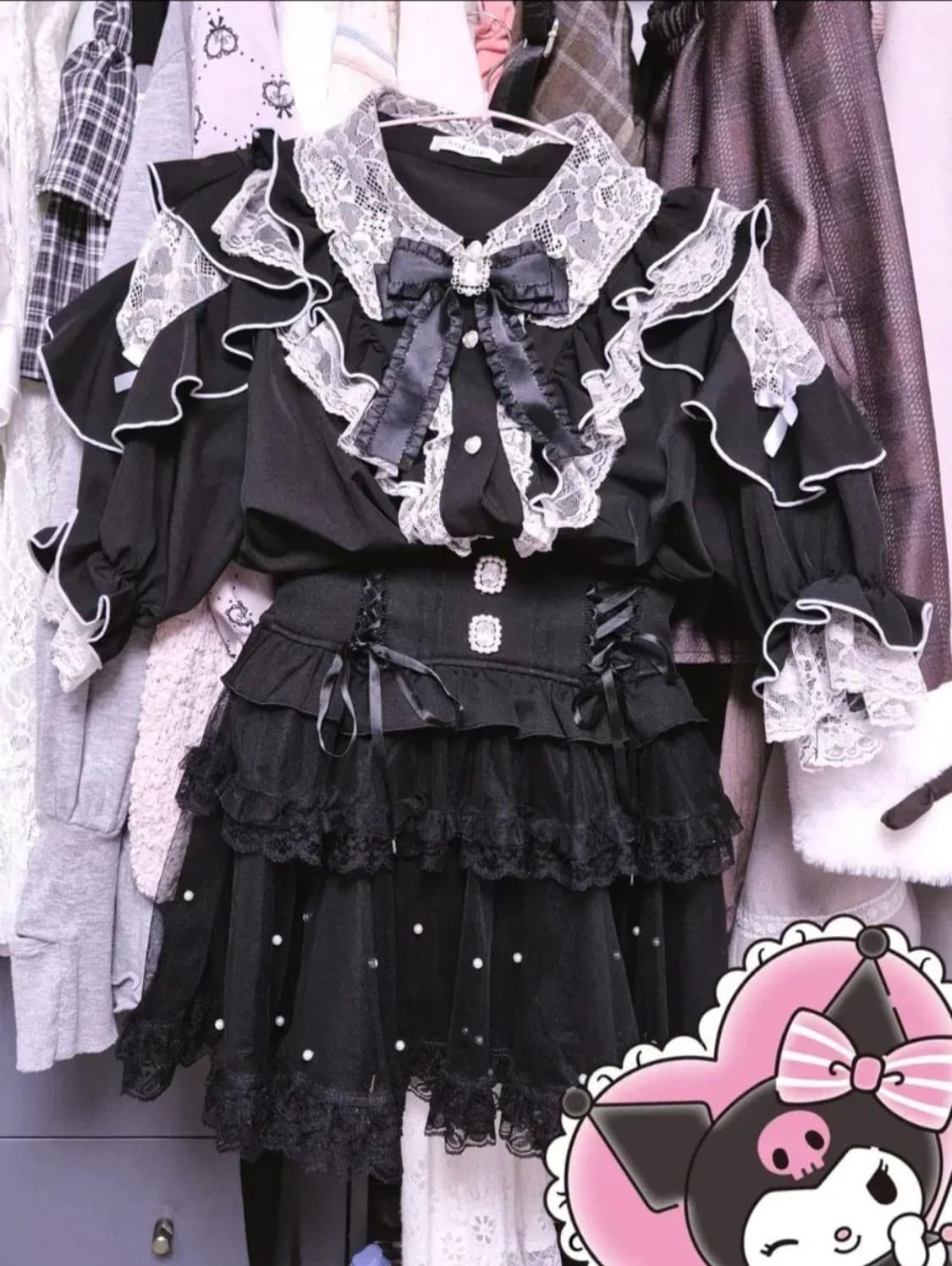 노에미 noemie 백리본 진주 스카판 레이스 래플 블라우스 세트 양지뢰 상품이미지1