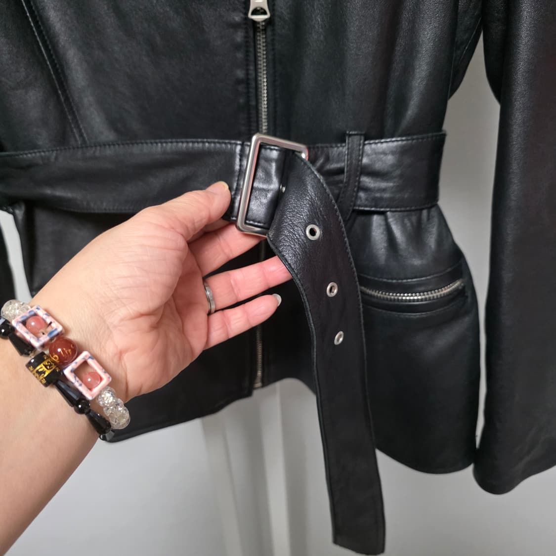 지컷 벨트 라이더 양가죽 자켓 블랙 상품이미지4