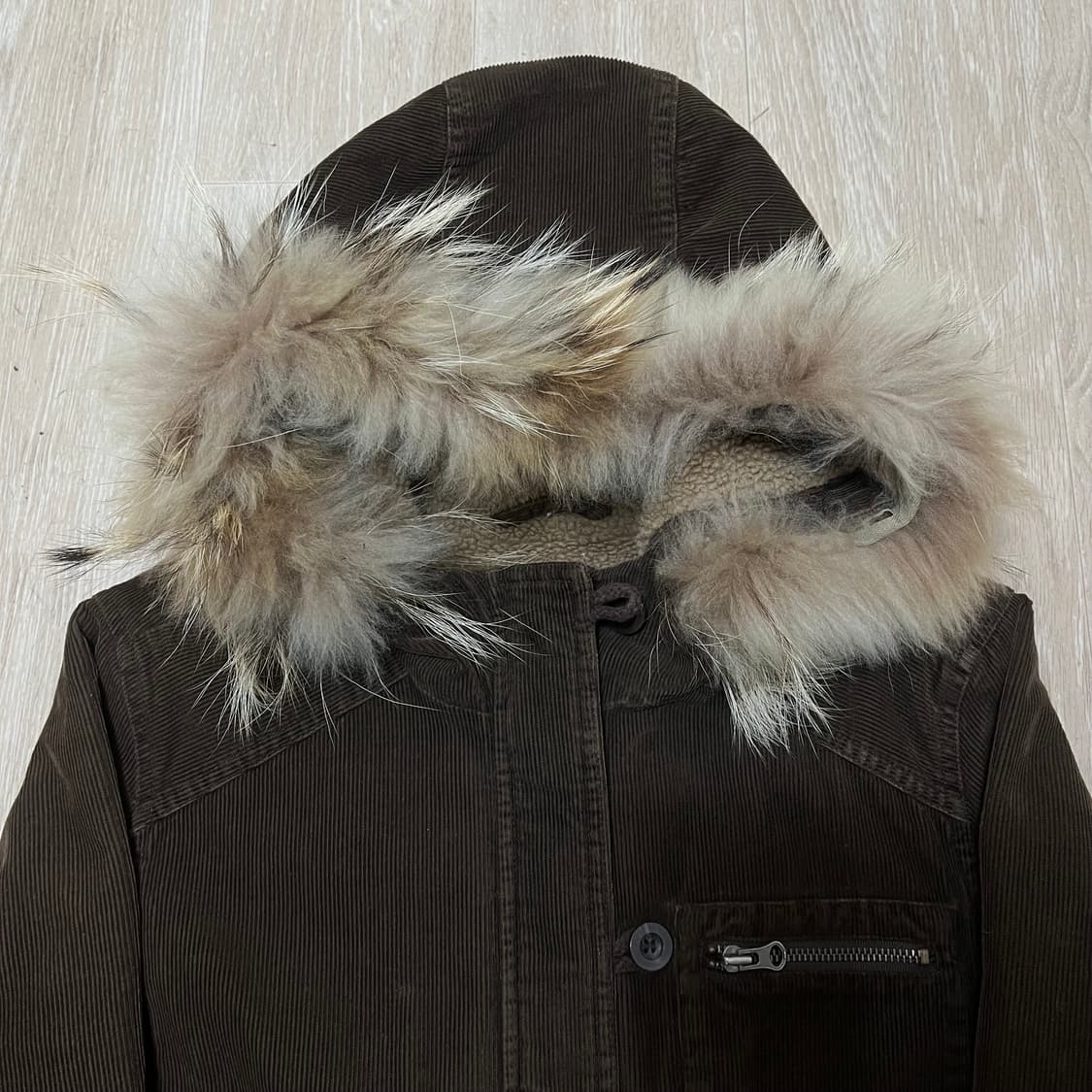 지오다노 양털내피 코듀로이 라쿤퍼 후드 파카 L/100 상품이미지2