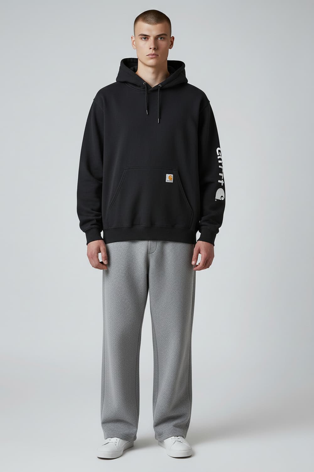 [M] 칼하트 블랙 미드웨이트 로고 기모 후드티셔츠 상품이미지3