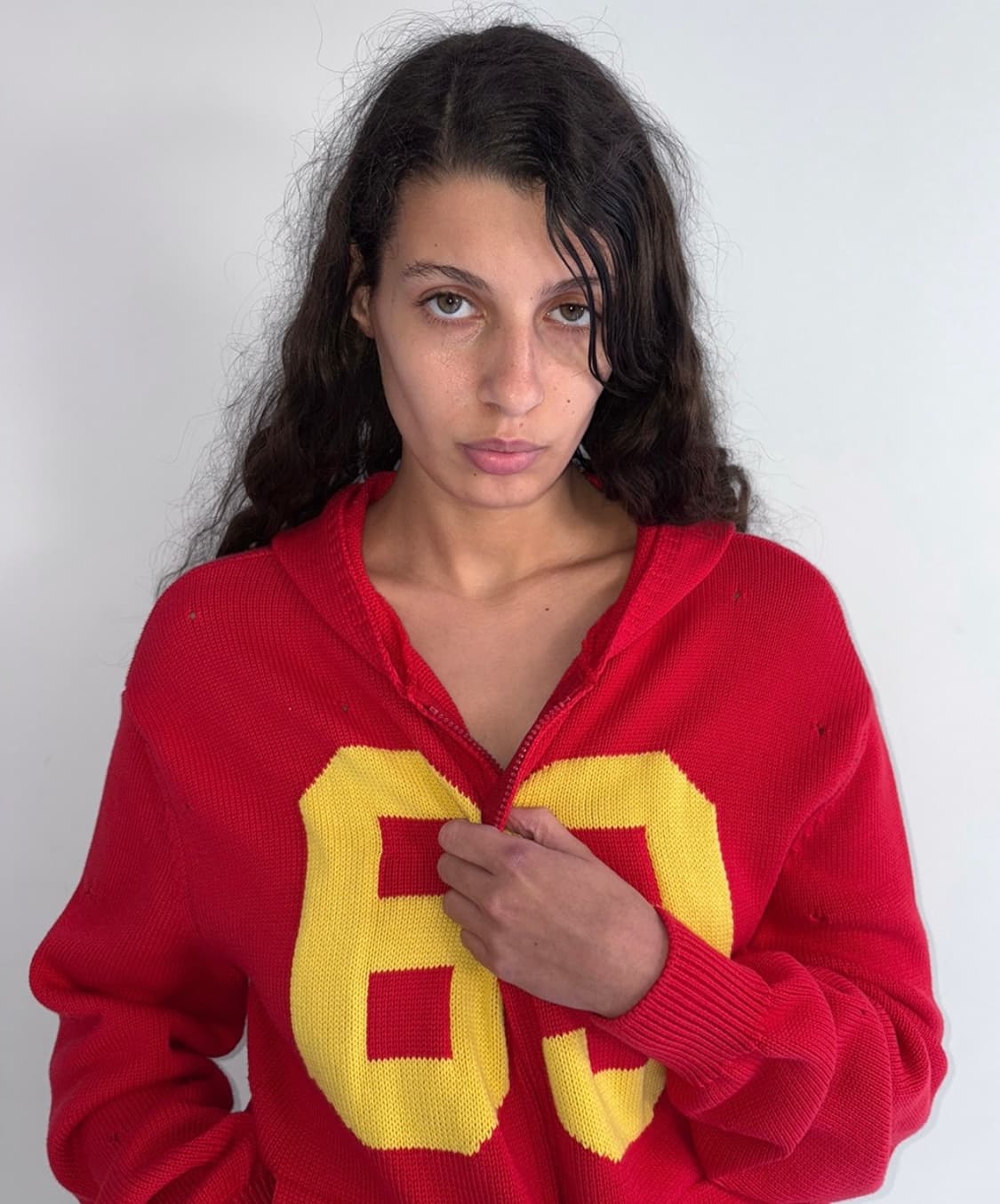 [XS,S]기마구아스 69 니트 후드 집업/레드 상품이미지1