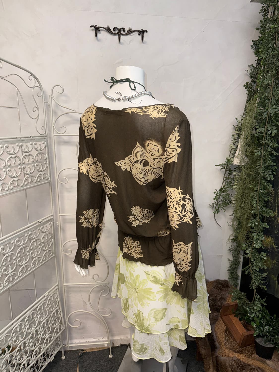 Deep khaki oriental halter neck 오프숄더 bl 상품이미지4