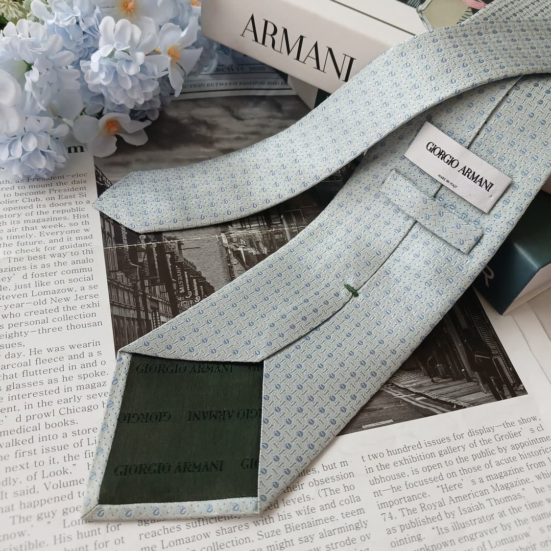 조르지오 아르마니 블루 도트 패턴 넥타이 9.5cm A등급 E1378 상품이미지5