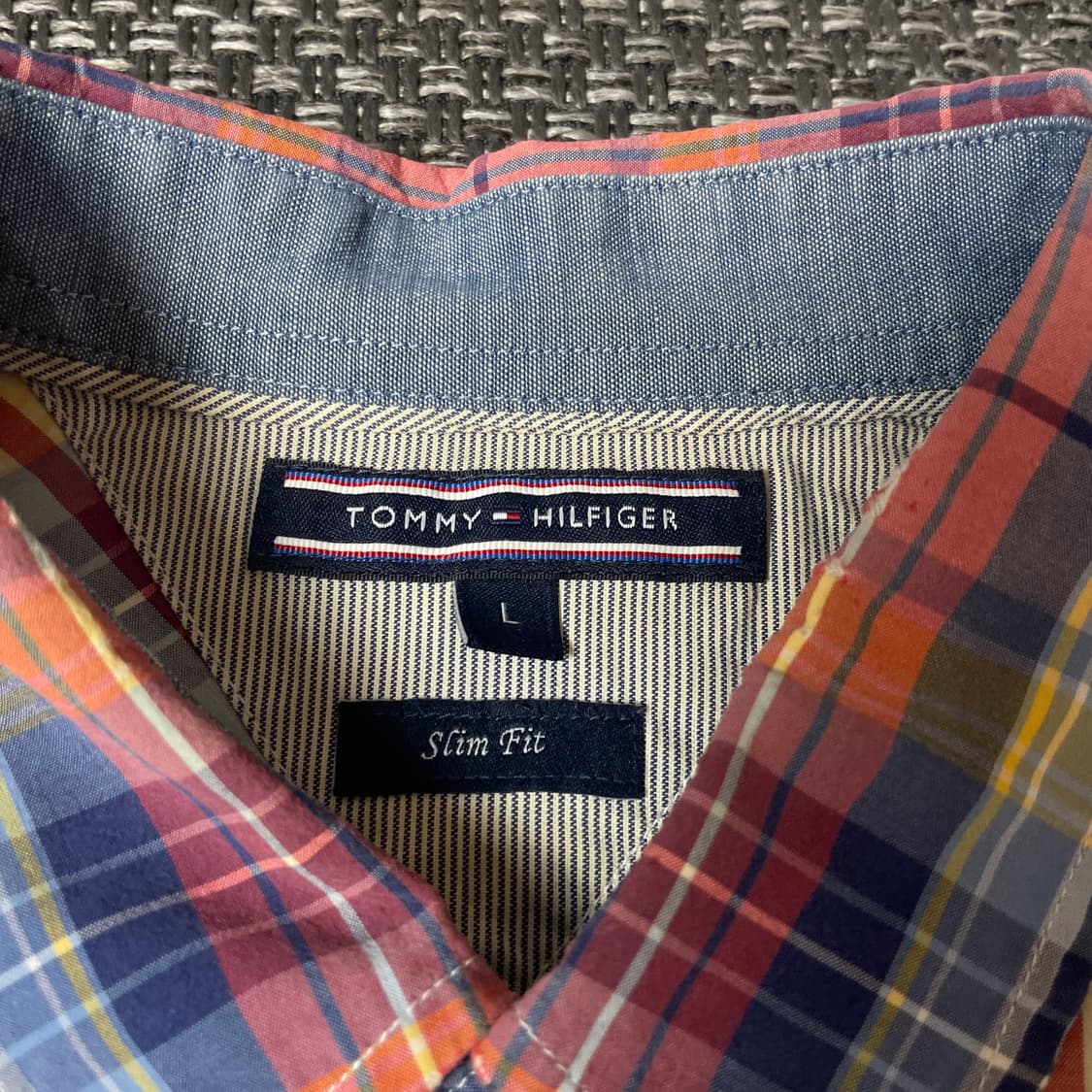 타미힐피거 레드 옐로우 화이트 슬림핏 긴팔 셔츠 L 상품이미지4