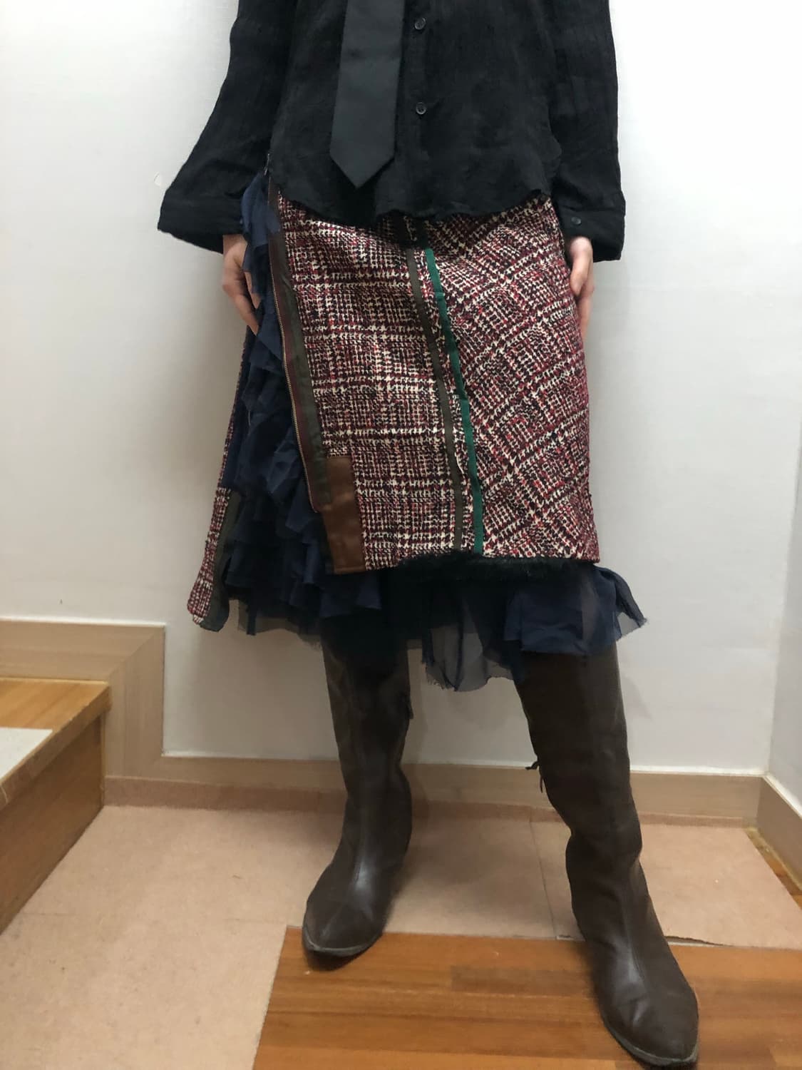 빈티지 블루 프릴 미디 스커트 상품이미지5