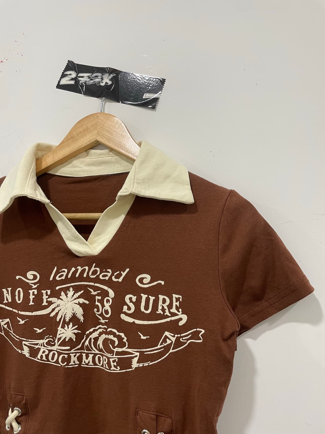 Vtg Y2K 오픈카라 아일렛 크롭 반팔 티셔츠 상품이미지4