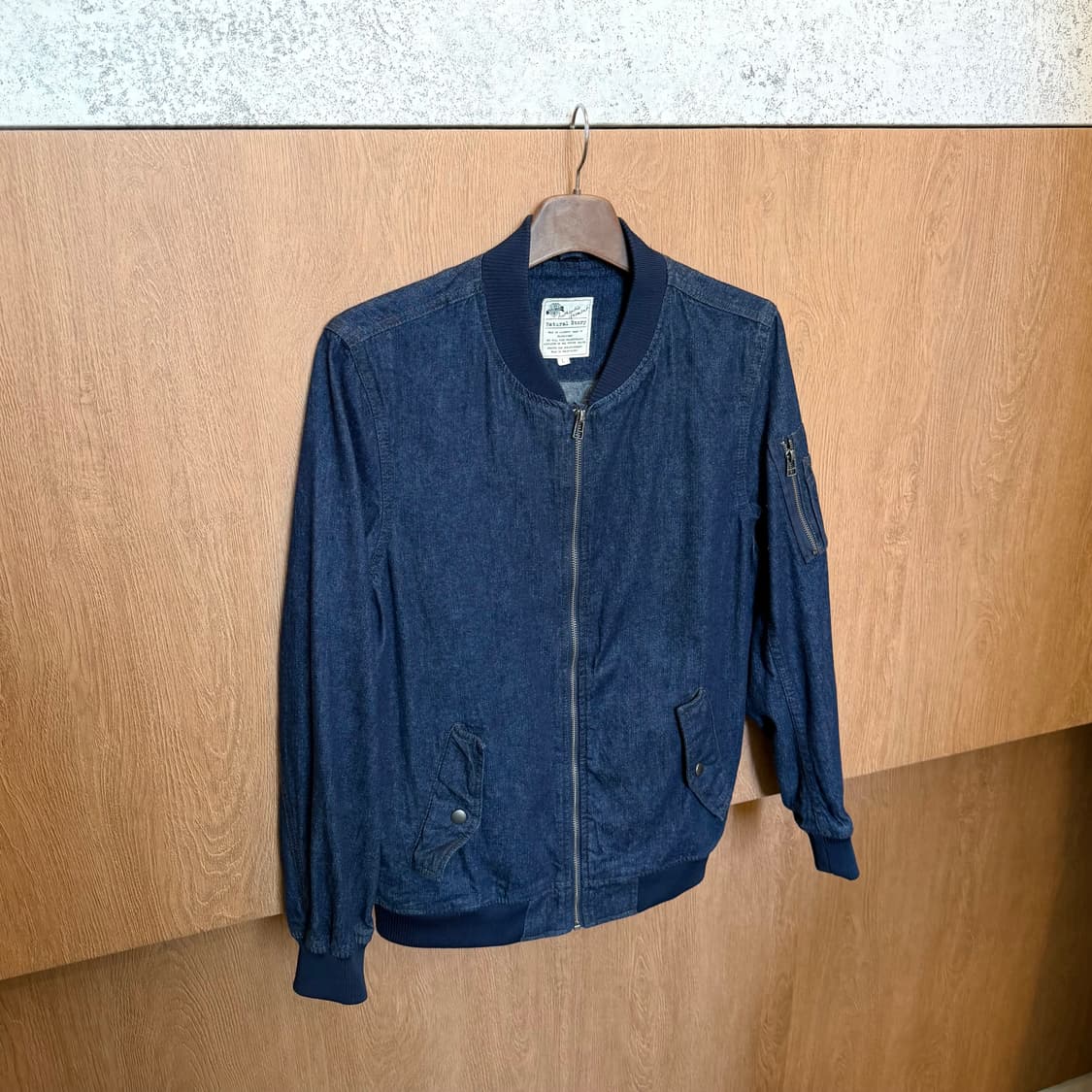 빈티지 데님 집업 블루종 자켓 MA-1 포켓 디테일 레귤러핏 인디고 상품이미지1