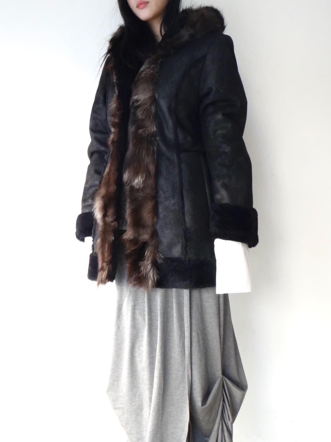 Front mix fur hoody muston / black 상품이미지9