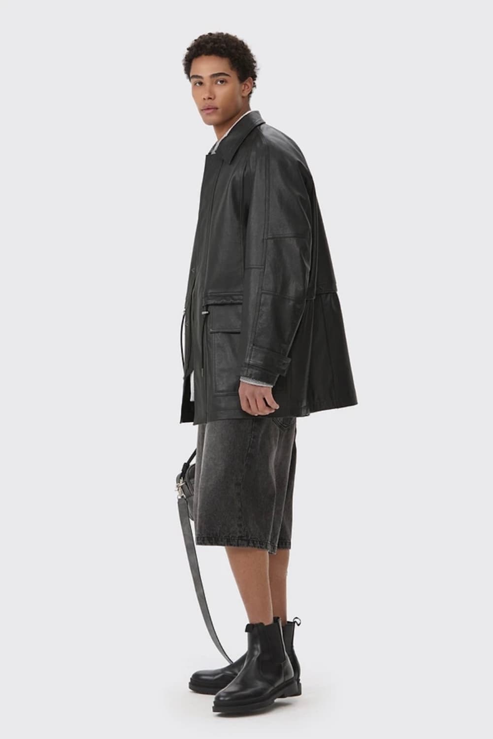 커스텀멜로우 블랙 레더 롱 코트 상품이미지3