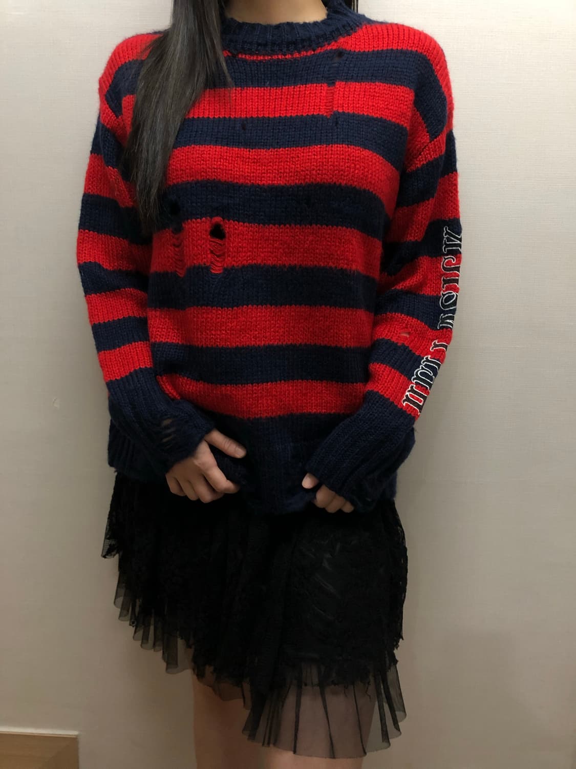 빈티지 레드 펑크 스트라이프 니트 상품이미지1