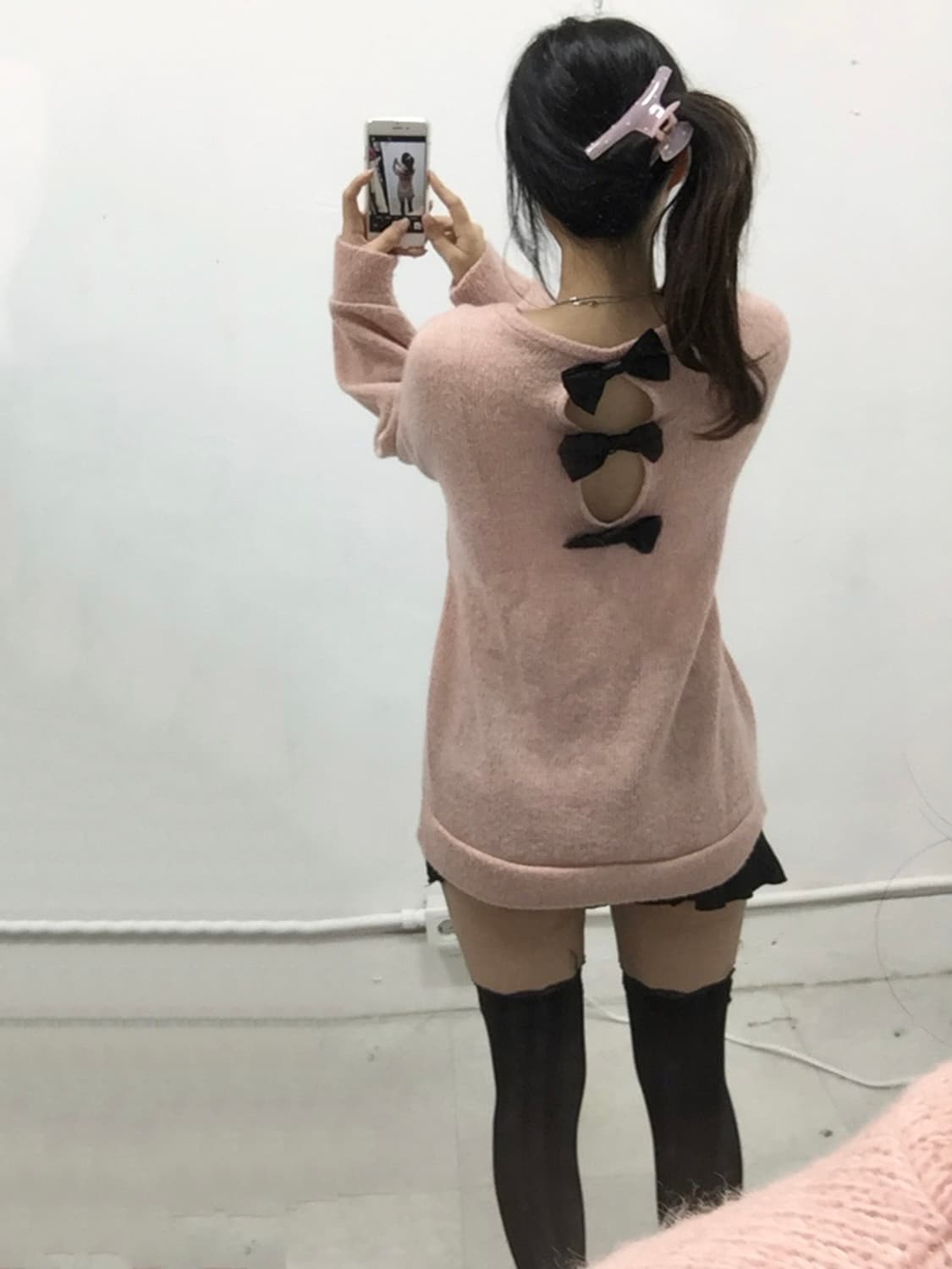 [OLIVE DES OLIVE] 로걀 리본 핑크 가오리핏 니트 상품이미지1