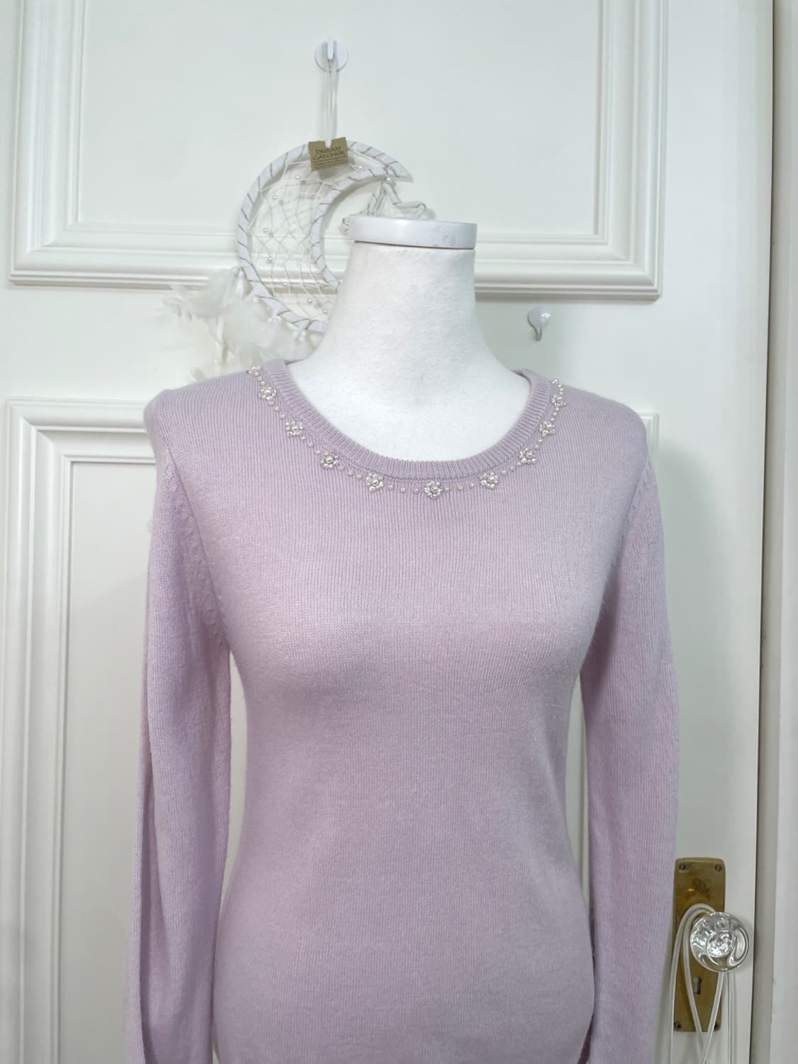 pink lavender neck beads point slim knit 상품이미지5