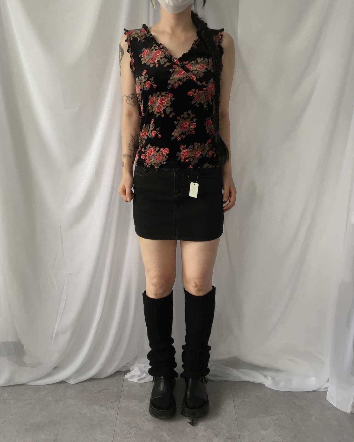 Flower pattern velvet sleeveless 상품이미지1