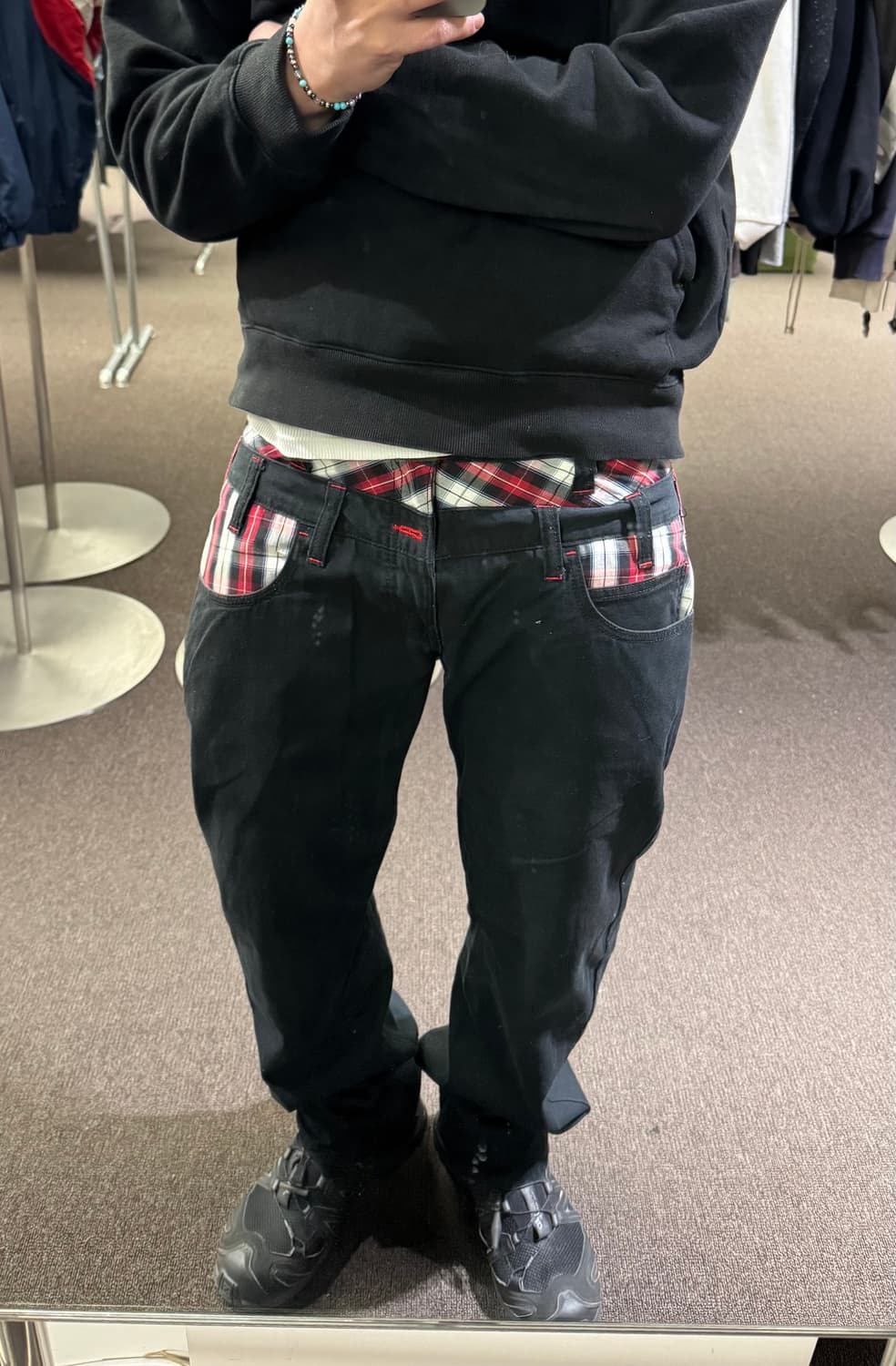 XL)Jack Serika 빈티지 레이어드 체크패턴 블랙진 상품이미지1