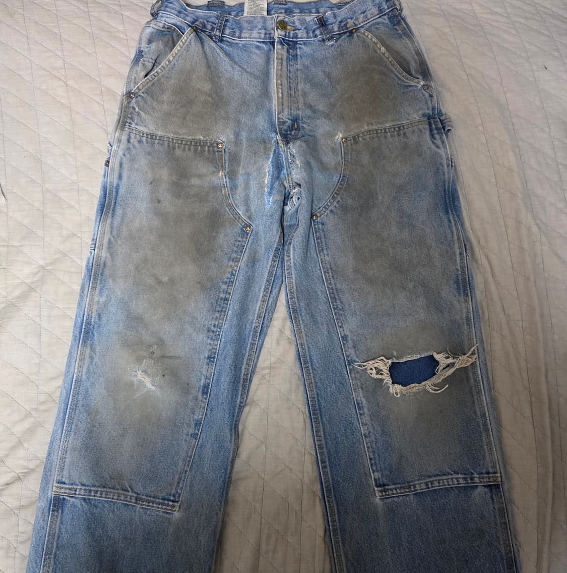[34X32] 빈티지 칼하트 더블니 B73 DST 데님팬츠 헬 트래쉬드 상품이미지1