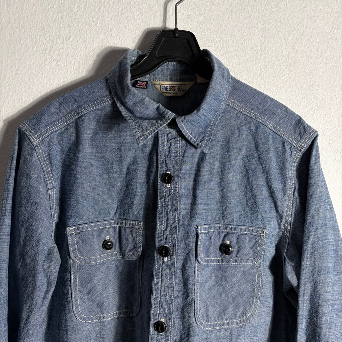80s 파이브브라더 샴브레이 워크 셔츠(S) 상품이미지2