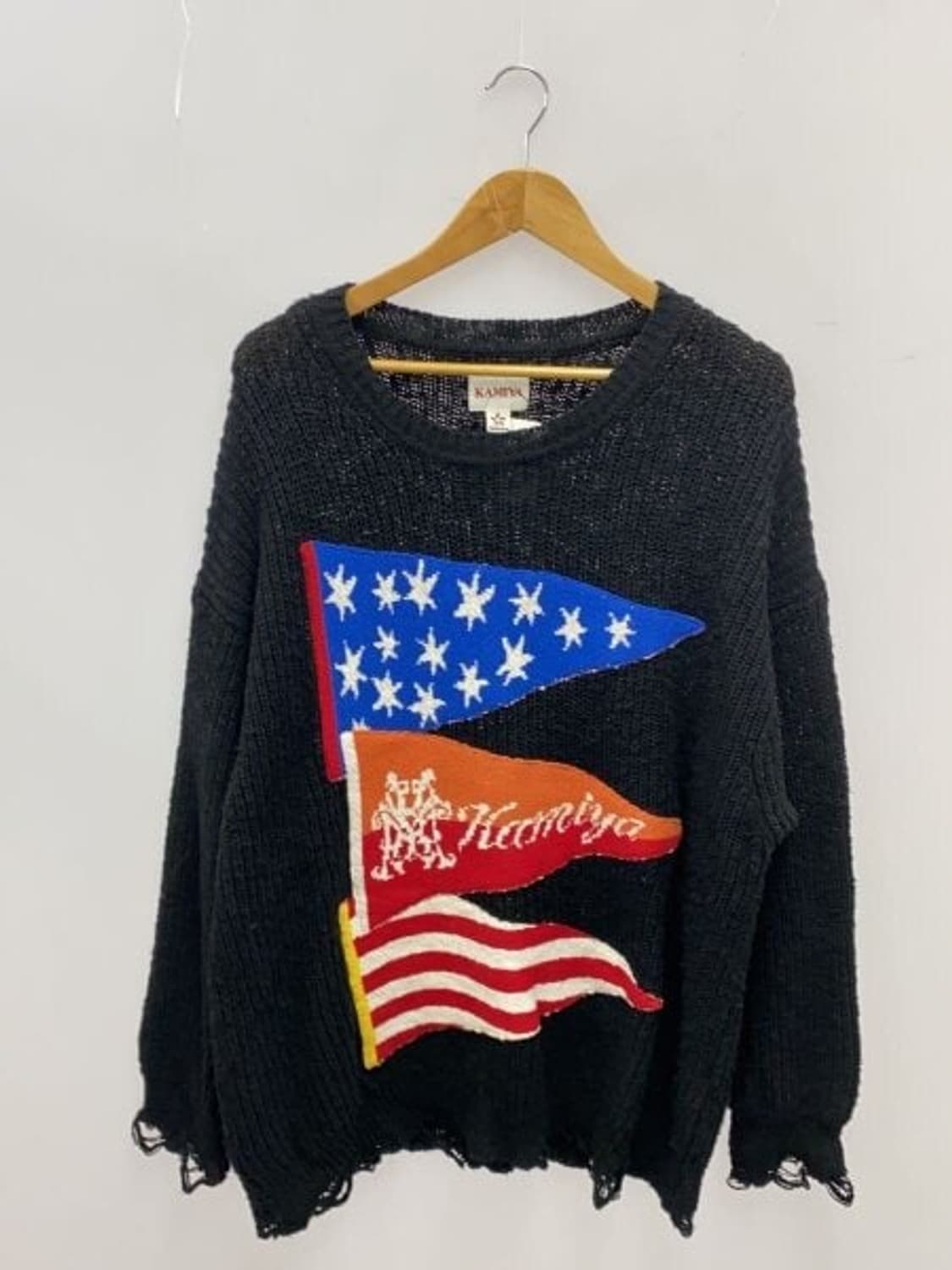 KAMIYA FLAG KNIT BLACK L 상품이미지5